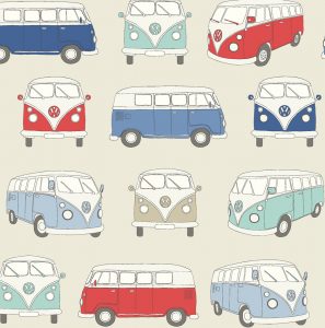VW Campervan Fabric Blue - Main - 103806