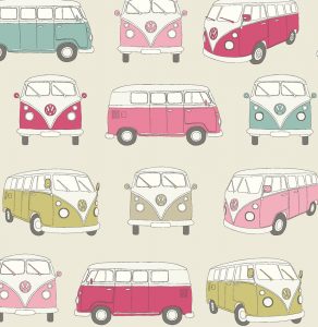 VW Campervan Fabric Pink - Main - 103807