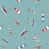 Small Things Coastal Fabric | Boats & Lighthouses Sea Green