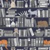 Purrfect Book Club Lewis & Irene Fabric | Book Shelves & Cats Greys