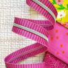 Sassafras Lane Zipper #5, 3 Yards | Wide Pink Stripe Tape, Nickel Teeth