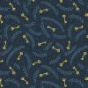 Secret Winter Garden Fabric | Leaves & Keys Dark Navy Metallic
