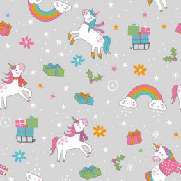 Christmas Jersey Fabric | Festive Unicorn Light Grey