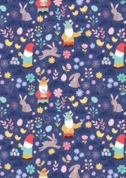 Spring Treats Fabric | Spring Gnomes Dark Blue