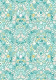 Spring Treats Fabric | Mirrored Bunny & Chicks Duck Egg