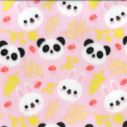 Printed Anti Pil Polar Fleece | Panda & Bunnies Pink