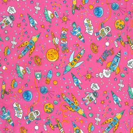 Cotton Print Fabric | Rocket Ship Cerise