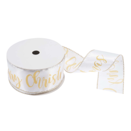 Premium Wire Edged Ribbon | Gold Merry Christmas, 63mm