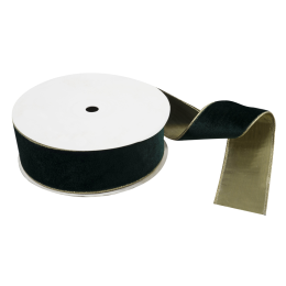 Premium Wire Edged Ribbon | Green & Gold Velvet, 63mm