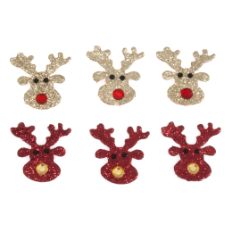 Christmas Embellishments | Red & Gold Glitter Reindeer, 6pcs