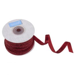 Glitter Velvet Ribbon, 10mm | Red