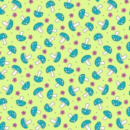 Kim Schaefer - Hoot Hoot Fabric | Mushrooms Green