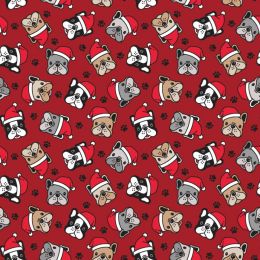 Christmas Jersey Fabric | Festive Pug Red