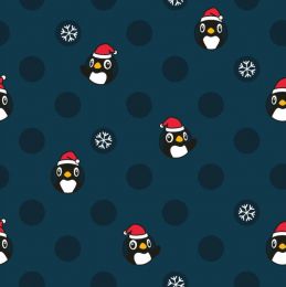 Christmas Jersey Fabric | Christmas Penguin Blue