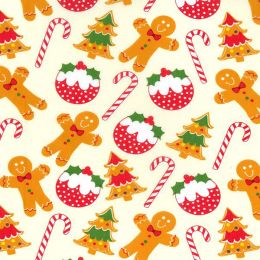 Christmas Fun Fabric | Gingerbread Men & Candy Canes Cream