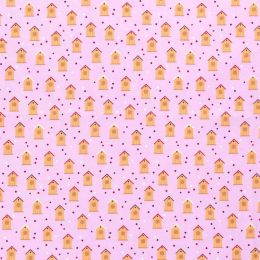 Cotton Print Fabric | Bird House Candy Pink