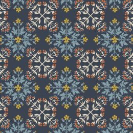 Majolica Lewis & Irene Fabric | Floral Tile Dark Blue