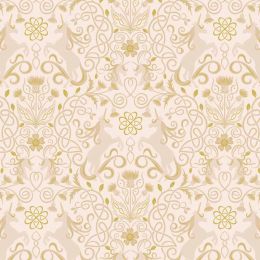 Celtic Faeries Lewis & Irene Fabric | Unicorn Cream Gold Metallic
