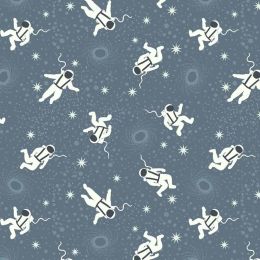 Space Glow Lewis & Irene Fabric | Astronauts Grey Blue Glow