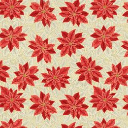 Yuletide Lewis & Irene Fabric | Poinsettia Cream Gold Metallic