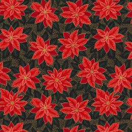 Yuletide Lewis & Irene Fabric | Poinsettia Black Gold Metallic