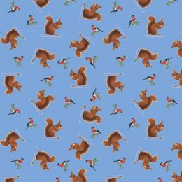 Tomtens Forest Friends Lewis & Irene Fabric | Squirrels Light Blue
