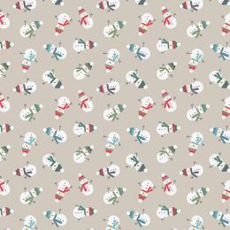Snow Day Flannel Lewis & Irene | Scattered Snowmen Dark Cream
