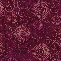Prismatic Colour Splash Batik Fabric | Flower Burst Burgundy