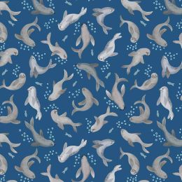 Puffin Rock Lewis & Irene Fabric | Seals Dark Blue