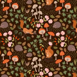 Snuggle Up Season Flannel Lewis & Irene | Squirrels & Hedgehogs On Dark Brown