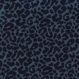 9.5oz Washed Denim Fabric | Textured Animal Print - Dark Blue