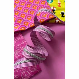 Sassafras Lane Zipper #5, 3 Yards | Purple Stripe Tape, Nickel Teeth