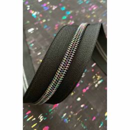 Sassafras Lane Zipper #5, 3 Yards | Black Tape, Iridescent Teeth
