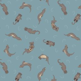 Small Things Rivers & Creeks Fabric | Otters Midblue
