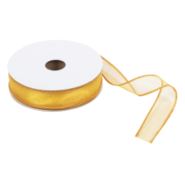 Wire Edged Organza Ribbon | Bright Gold, 25mm x 25m Roll