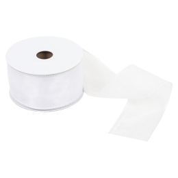 Wire Edged Organza Ribbon | White, 63mm x 25m Roll