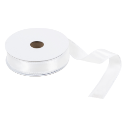 Wire Edged Single Face Satin Ribbon | White, 25mm x 25m Roll