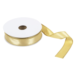 Wire Edged Single Face Satin Ribbon | Bright Gold, 25mm x 25m Roll