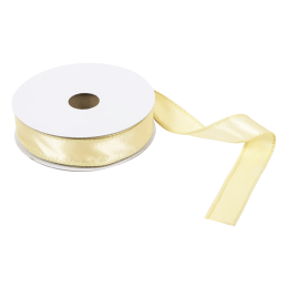 Wire Edged Single Face Satin Ribbon | Light Gold, 25mm x 25m Roll