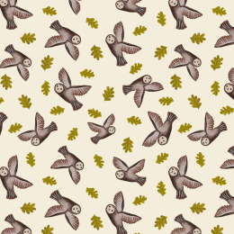 Old Quercus Lewis & Irene Fabric | Flying Owl Dark Cream