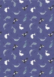 Small Things Polar Animals Fabric | Whales Indigo