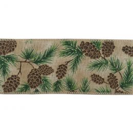 Premium Wire Edged Ribbon | Pinecones, 63mm