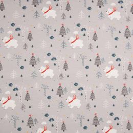 Jersey Cotton Fabric | Polar Bear In Winter Dusty Grey