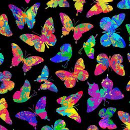 Timeless Treasures Space Fabric | Neon Butterflies