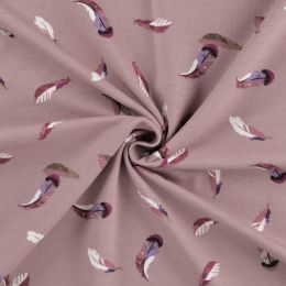Jersey Cotton Fabric | Feathers Dusty Pink