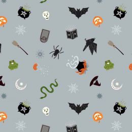 Cast A Spell Lewis & Irene Fabric | Spooky Halloween Light Grey Silver Metallic
