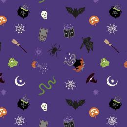 Cast A Spell Lewis & Irene Fabric | Spooky Halloween Purple Silver Metallic