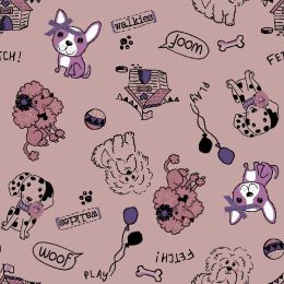 Jersey Cotton Fabric | Dogs Dusty Pink