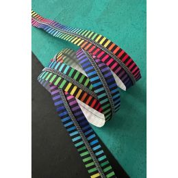 Sassafras Lane Zipper #5, 3 Yards | Wide Rainbow Stripe Tape, Iridescent Teeth